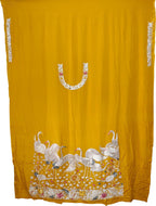 Yellow Hand Embroidered Parsi Pure Crepe Unstitched Multicolor Thread Work Bird Design Kurti - Luxurion World