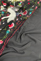 Black Plain Silk Suit Set With Parsi Embroidered Convent Work Net Dupatta - Luxurion World
