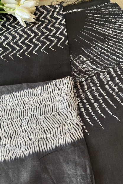 Black Shibori Tie N Dye Tussar Silk Two Piece Unstitched Suit Set - Luxurion World