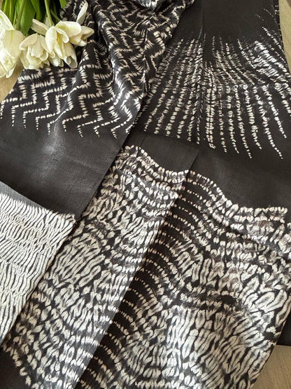 Black Shibori Tie N Dye Tussar Silk Two Piece Unstitched Suit Set - Luxurion World