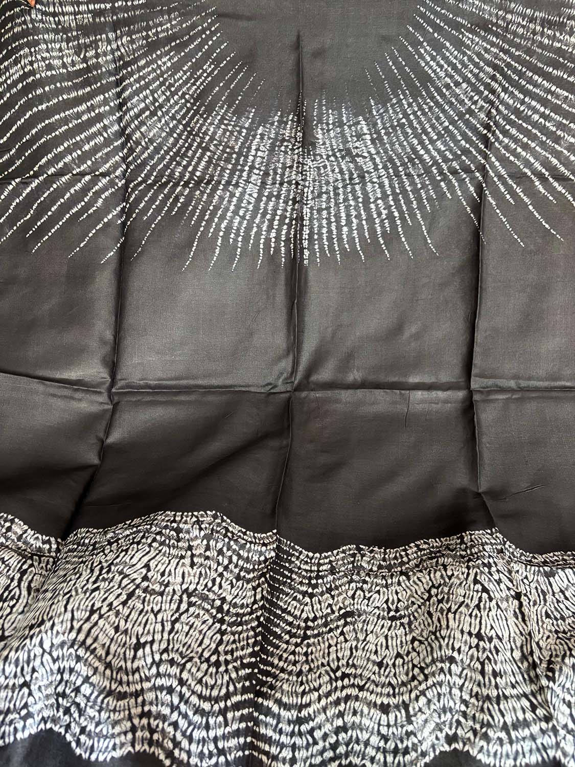 Black Shibori Tie N Dye Tussar Silk Two Piece Unstitched Suit Set - Luxurion World