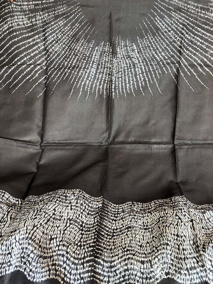 Black Shibori Tie N Dye Tussar Silk Two Piece Unstitched Suit Set - Luxurion World