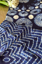 Blue Shibori Tie N Dye Tussar Silk Two Piece Unstitched Suit Set - Luxurion World