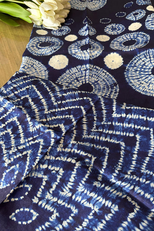 Blue Shibori Tie N Dye Tussar Silk Two Piece Unstitched Suit Set - Luxurion World