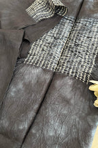Black Shibori Tie N Dye Tussar Silk Two Piece Unstitched Suit Set - Luxurion World