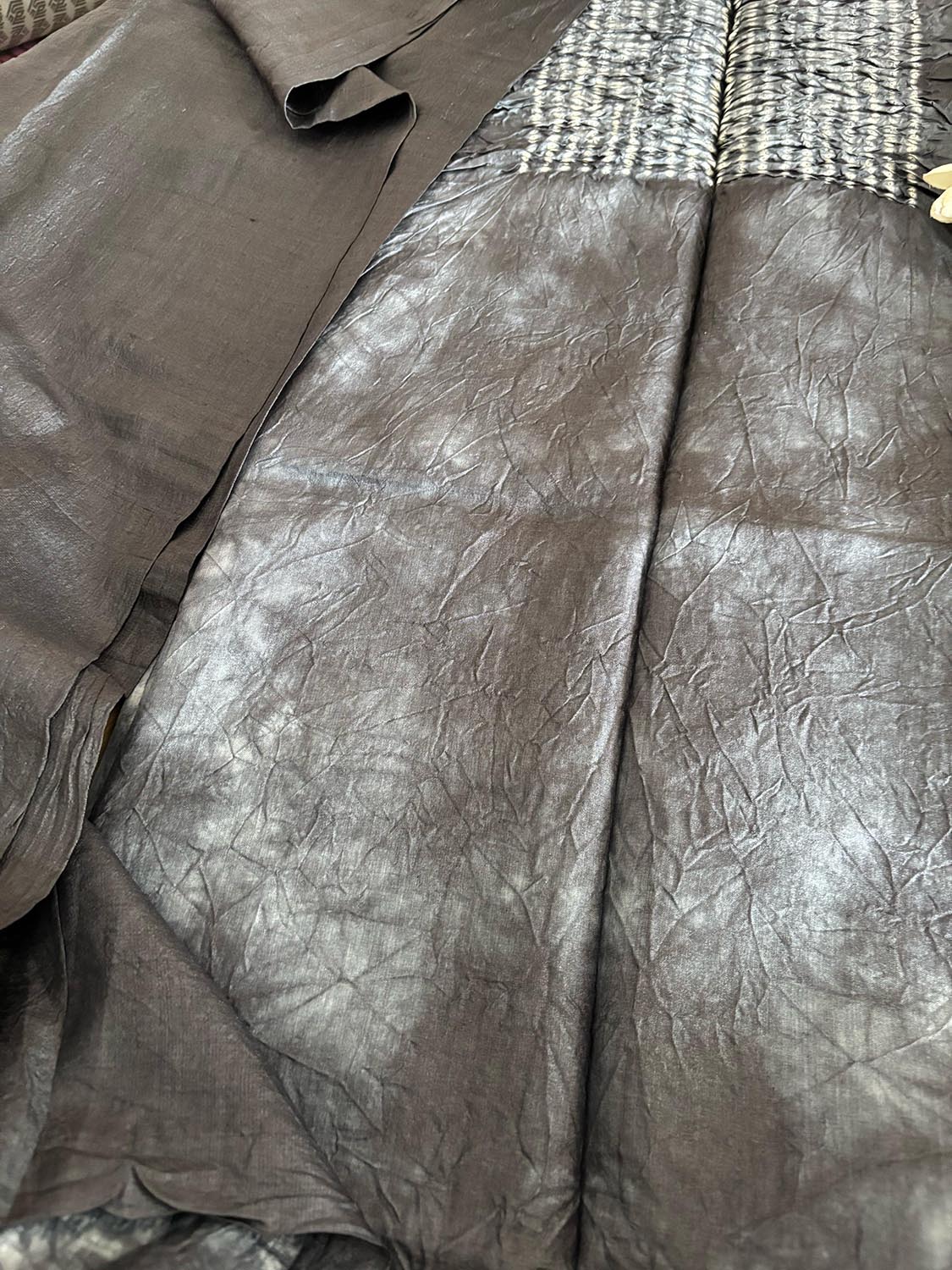Black Shibori Tie N Dye Tussar Silk Two Piece Unstitched Suit Set - Luxurion World