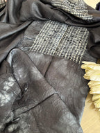 Black Shibori Tie N Dye Tussar Silk Two Piece Unstitched Suit Set - Luxurion World