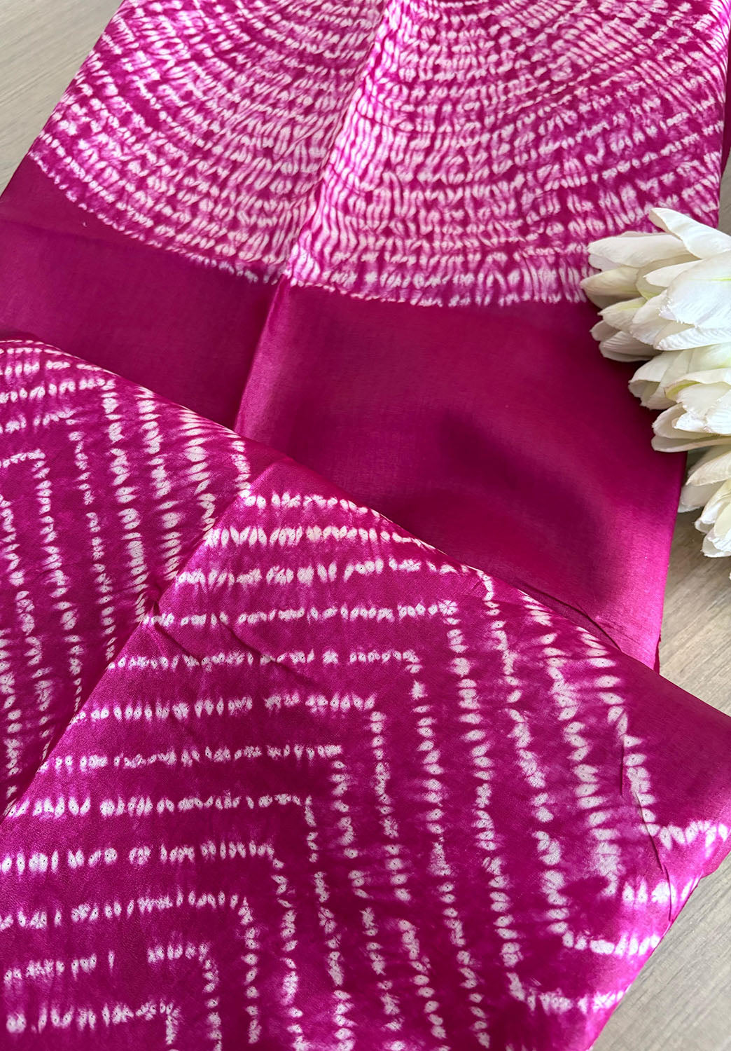 Pretty in Pink: Shibori Tie N Dye Tussar Silk Two Piece Unstitched Suit Set - Luxurion World