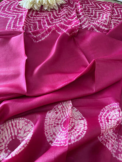 Pretty in Pink: Shibori Tie N Dye Tussar Silk Two Piece Unstitched Suit Set - Luxurion World