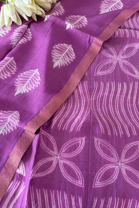 Stunning Purple Shibori Tie N Dye Maheshwari Silk Two Piece Unstitched Suit Set - Luxurion World