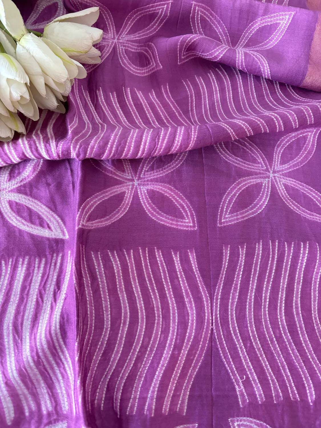 Stunning Purple Shibori Tie N Dye Maheshwari Silk Two Piece Unstitched Suit Set - Luxurion World