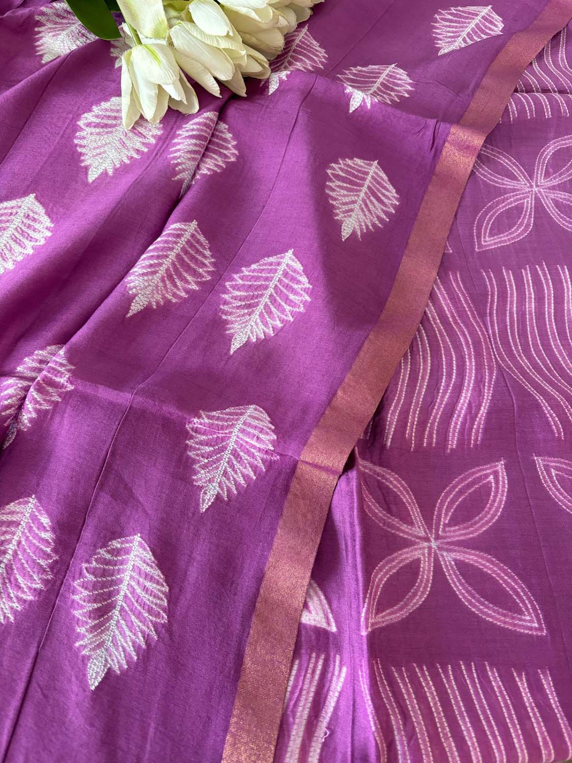 Stunning Purple Shibori Tie N Dye Maheshwari Silk Two Piece Unstitched Suit Set - Luxurion World