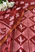 Red Shibori Tie N Dye Maheshwari Silk Two Piece Unstitched Suit Set - Luxurion World