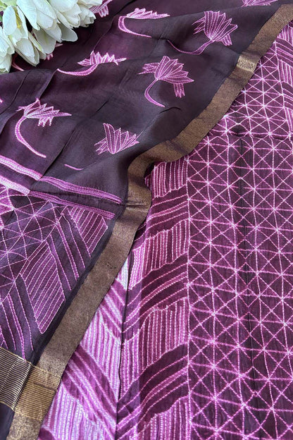 Stunning Purple Shibori Tie N Dye Maheshwari Silk Two Piece Unstitched Suit Set - Luxurion World