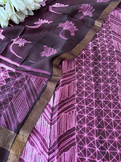 Stunning Purple Shibori Tie N Dye Maheshwari Silk Two Piece Unstitched Suit Set - Luxurion World