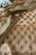 Brown Shibori Tie N Dye Maheshwari Silk Two Piece Unstitched Suit Set - Luxurion World