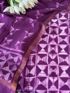 Stunning Purple Shibori Tie N Dye Maheshwari Silk Two Piece Unstitched Suit Set - Luxurion World