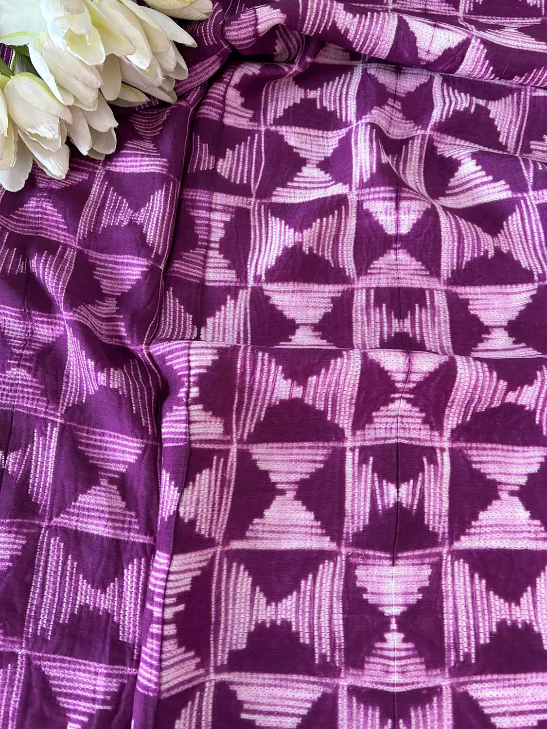 Stunning Purple Shibori Tie N Dye Maheshwari Silk Two Piece Unstitched Suit Set - Luxurion World