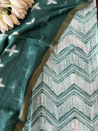 Green Shibori Tie N Dye Maheshwari Silk Two Piece Unstitched Suit Set - Luxurion World