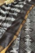 Black Shibori Tie N Dye Maheshwari Silk Two Piece Unstitched Suit Set - Luxurion World
