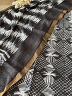 Black Shibori Tie N Dye Maheshwari Silk Two Piece Unstitched Suit Set - Luxurion World