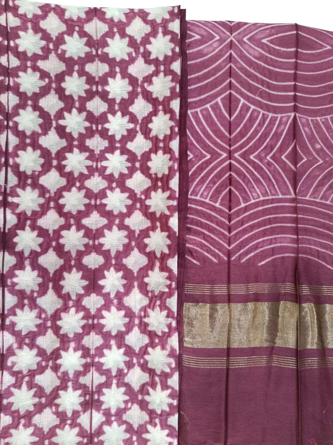 Pink Shibori Chanderi Silk Two Piece Unstitched Suit Set - Luxurion World