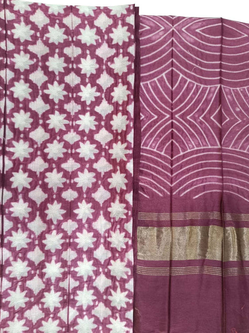 Pink Shibori Chanderi Silk Two Piece Unstitched Suit Set - Luxurion World