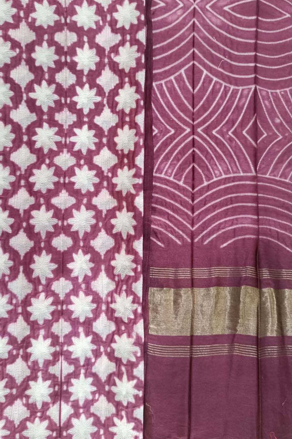 Pink Shibori Chanderi Silk Two Piece Unstitched Suit Set - Luxurion World