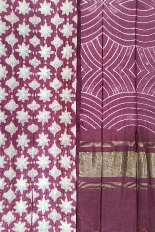 Pink Shibori Chanderi Silk Two Piece Unstitched Suit Set - Luxurion World