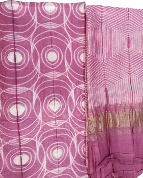 Pink Shibori Chanderi Silk Two Piece Unstitched Suit Set