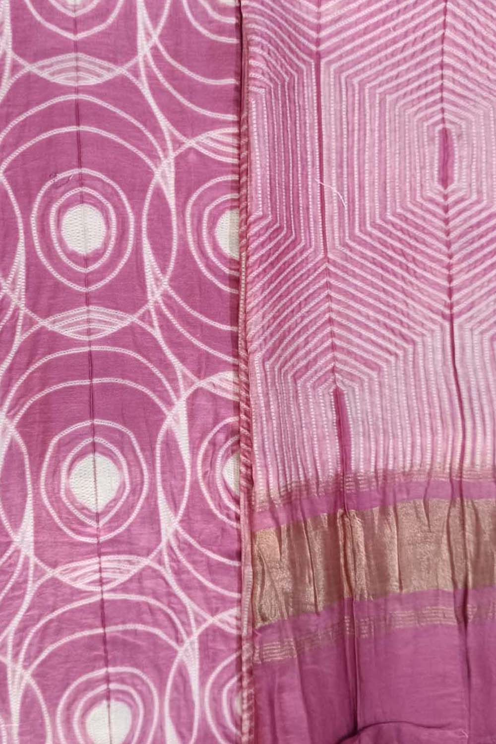 Pink Shibori Chanderi Silk Two Piece Unstitched Suit Set - Luxurion World