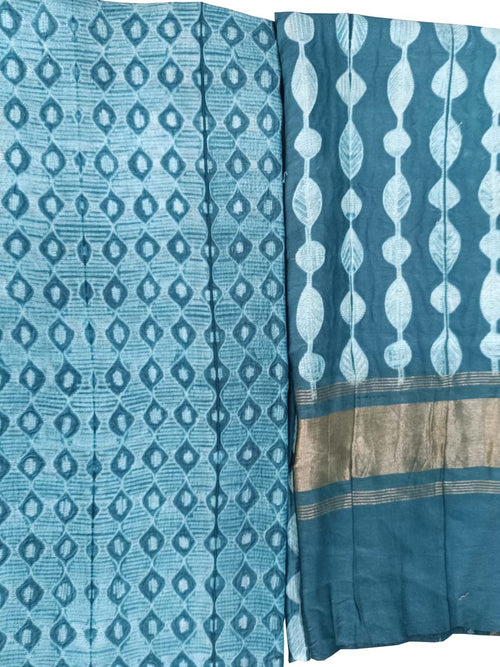 Blue Shibori Chanderi Silk Two Piece Unstitched Suit Set