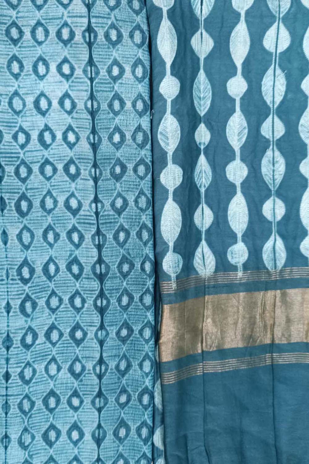 Blue Shibori Chanderi Silk Two Piece Unstitched Suit Set - Luxurion World