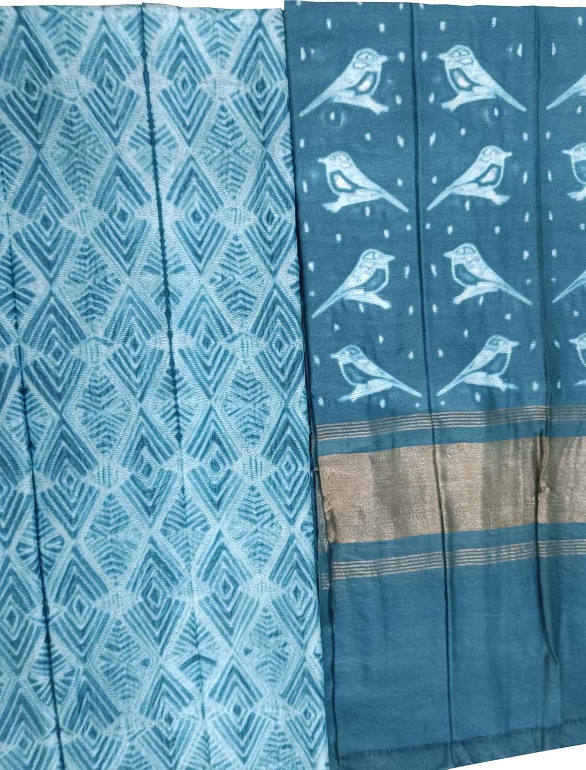 Blue Shibori Chanderi Silk Two Piece Unstitched Suit Set - Luxurion World