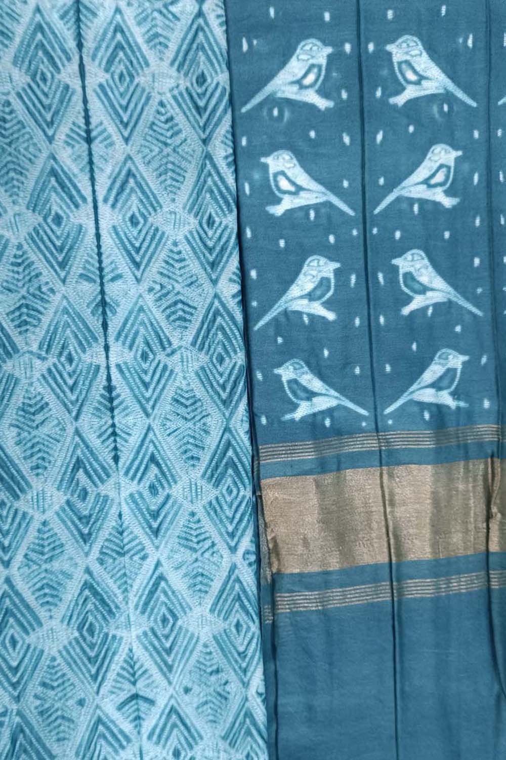 Blue Shibori Chanderi Silk Two Piece Unstitched Suit Set - Luxurion World