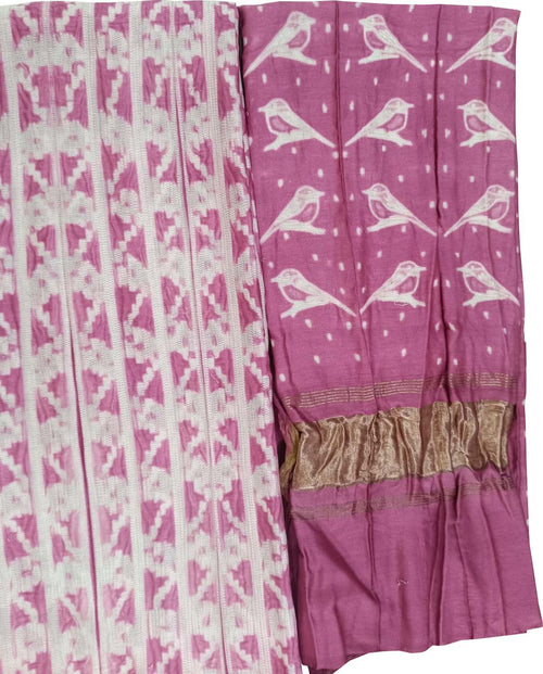 Pink Shibori Chanderi Silk Two Piece Unstitched Suit Set