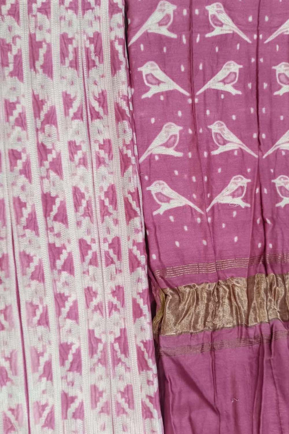 Pink Shibori Chanderi Silk Two Piece Unstitched Suit Set - Luxurion World