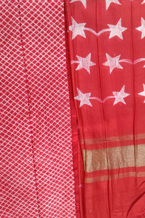 Red Shibori Chanderi Silk Two Piece Unstitched Suit Set - Luxurion World