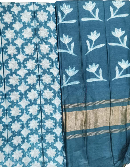 Blue Shibori Chanderi Silk Two Piece Unstitched Suit Set - Luxurion World