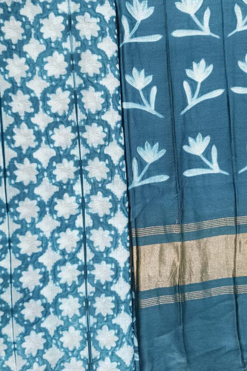 Blue Shibori Chanderi Silk Two Piece Unstitched Suit Set - Luxurion World