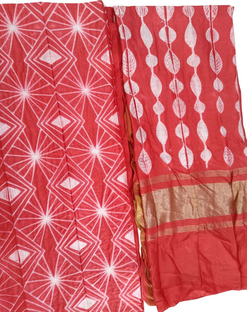 Red Shibori Chanderi Silk Two Piece Unstitched Suit Set - Luxurion World