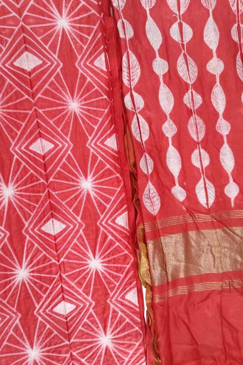 Red Shibori Chanderi Silk Two Piece Unstitched Suit Set - Luxurion World