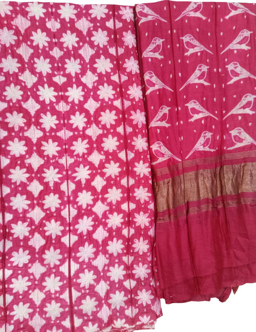 Pink Shibori Chanderi Silk Two Piece Unstitched Suit Set - Luxurion World