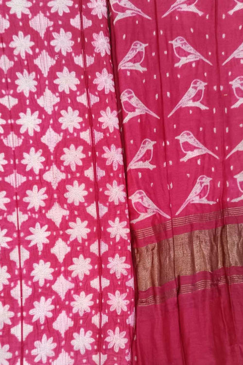 Pink Shibori Chanderi Silk Two Piece Unstitched Suit Set - Luxurion World