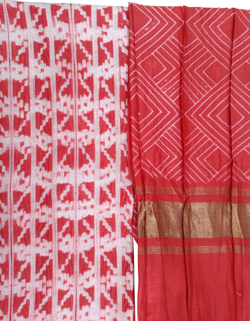 Red Shibori Chanderi Silk Two Piece Unstitched Suit Set - Luxurion World