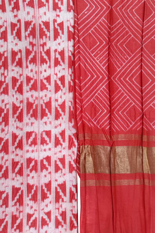Red Shibori Chanderi Silk Two Piece Unstitched Suit Set - Luxurion World