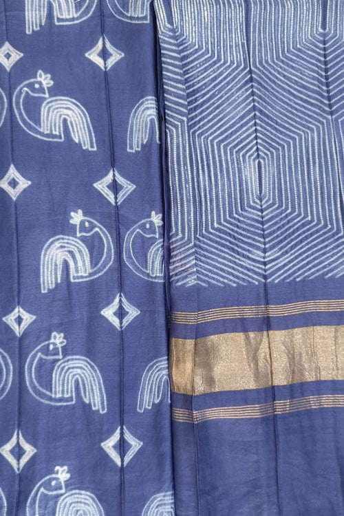 Blue Shibori Chanderi Silk Two Piece Unstitched Suit Set - Luxurion World