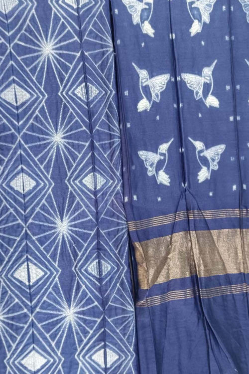 Blue Shibori Chanderi Silk Two Piece Unstitched Suit Set - Luxurion World