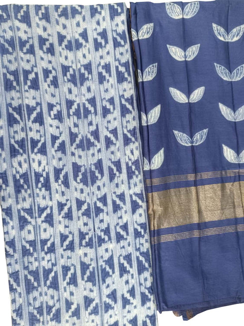 Blue Shibori Chanderi Silk Two Piece Unstitched Suit Set - Luxurion World