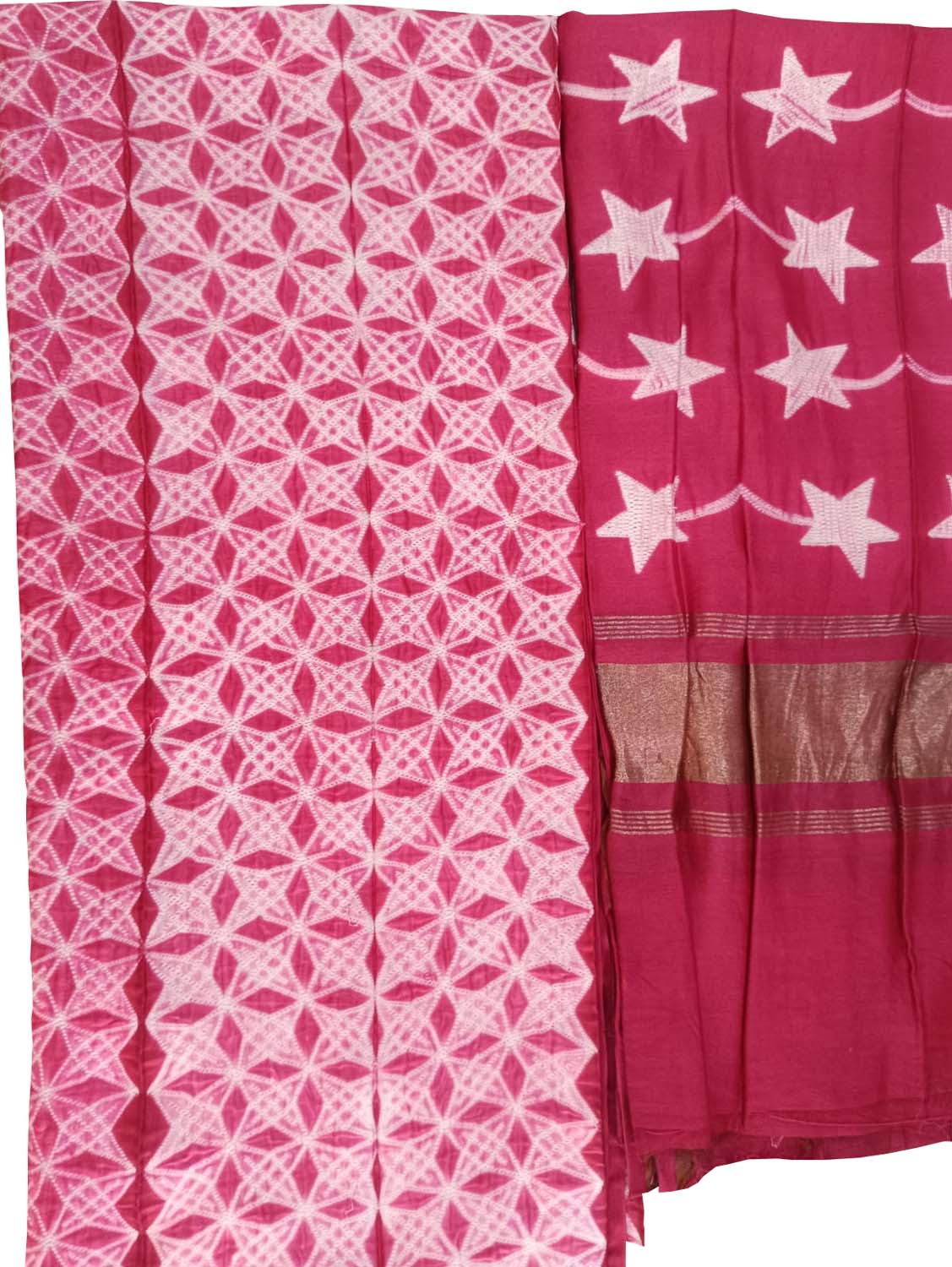 Pink Shibori Chanderi Silk Two Piece Unstitched Suit Set - Luxurion World